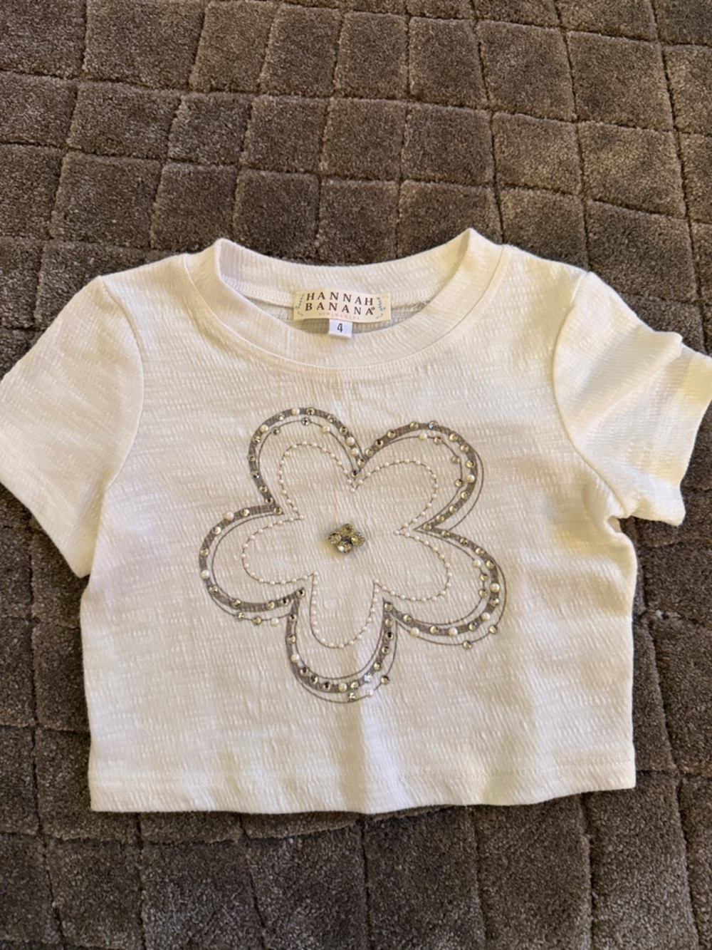 Hannah Banana White Short Sleeve Tee with Beaded Flower